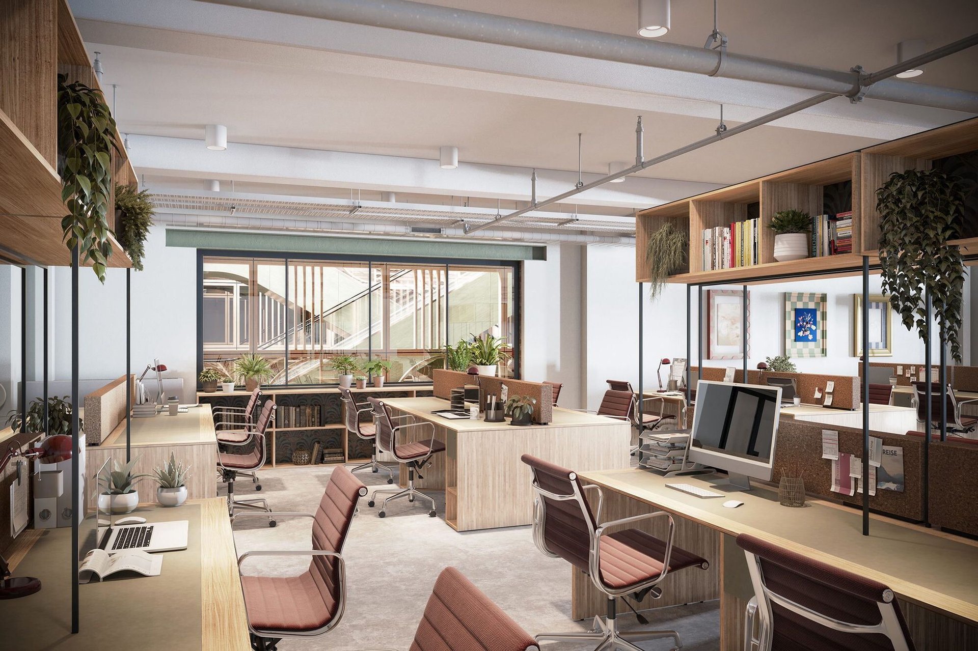 The Purple studio - an open-plan workspace with desks, plants and natural light
